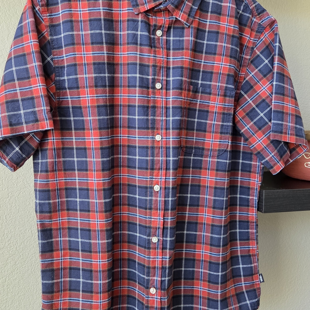 Vans Relaxed Fit Red and Blue Checkered Shirt Medium